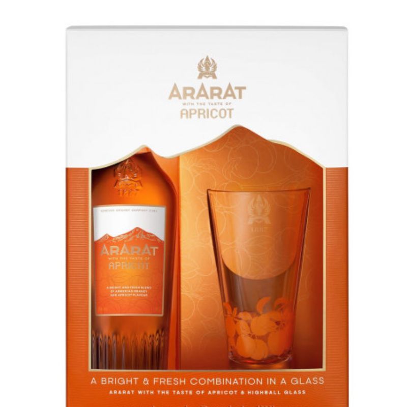 Cognac Ararat with apricot flavor, with a glass 0.7l