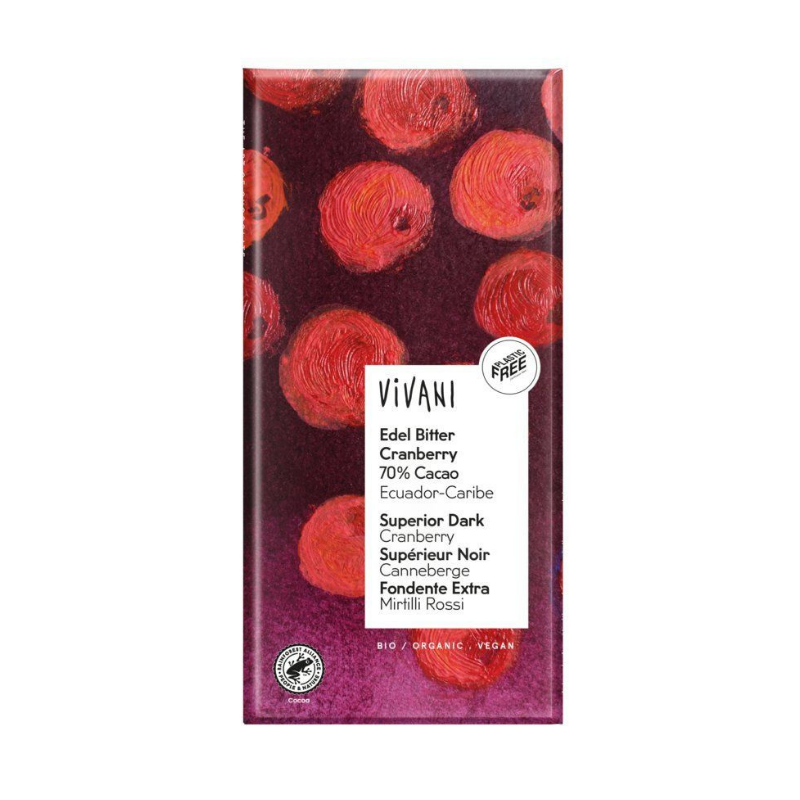 Dark chocolate 70% with cranberry Vivani 100g