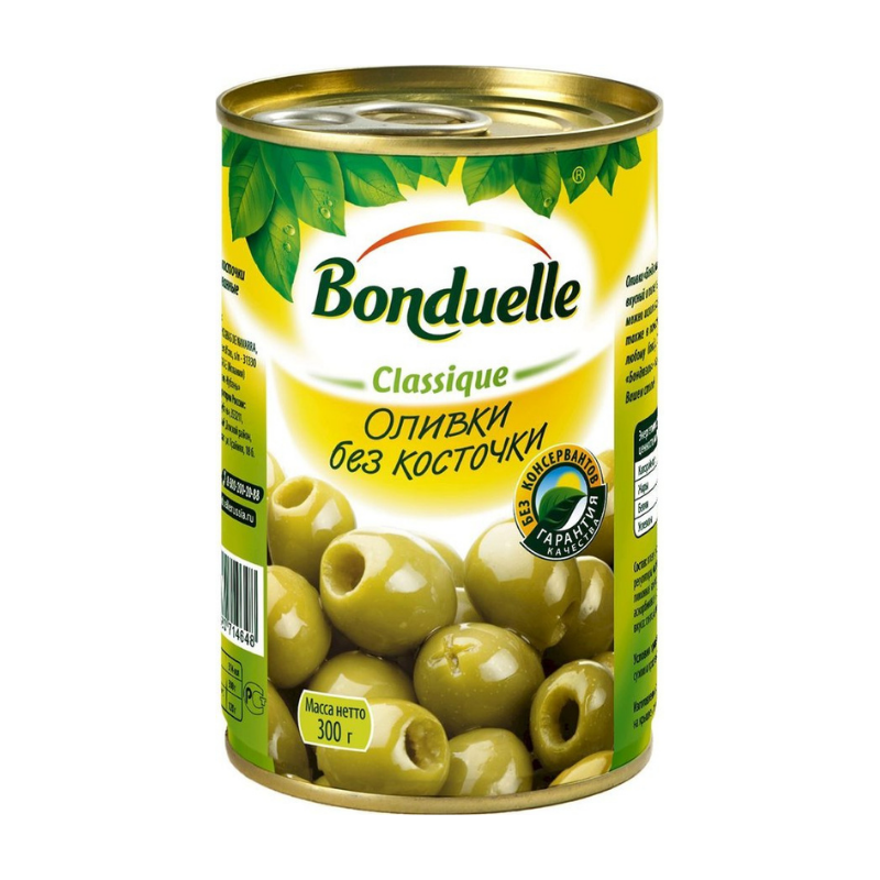 Green pitted olives Bonduelle 300g