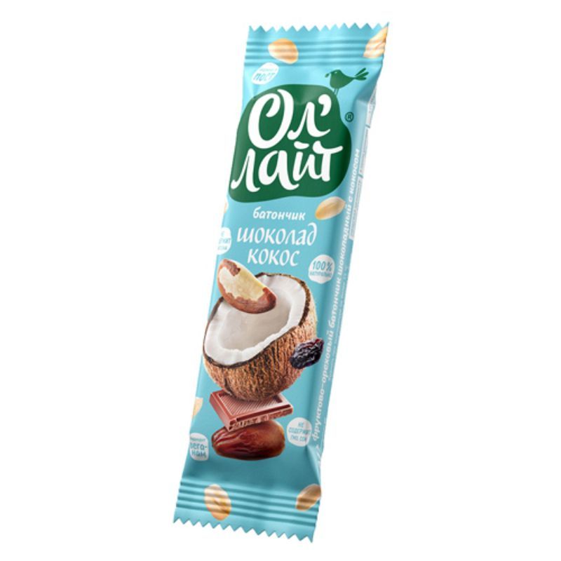 Батончик кокос-шоколад с орехами Ол Лайт 30г