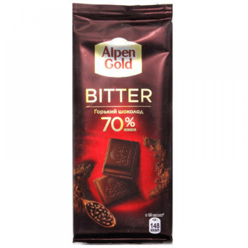 Шоколадная плитка Горький Шоколад 70% Alpen Gold 85г