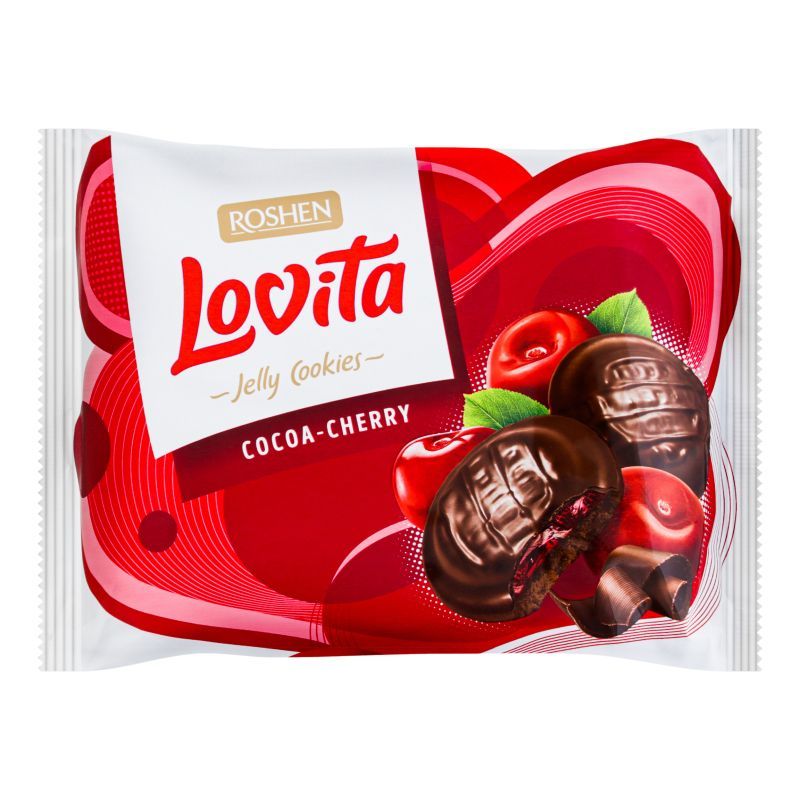 Печенье шоколадное со вкусом вишни Lovita Roshen 420г