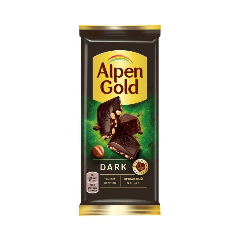 Шоколадная плитка темный шоколад с лесным орехом Alpen Gold 80г