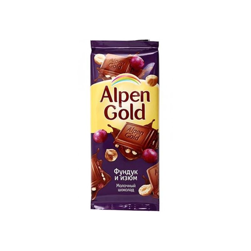Шоколадная плитка с фундуком и изюмом Alpen Gold 90г