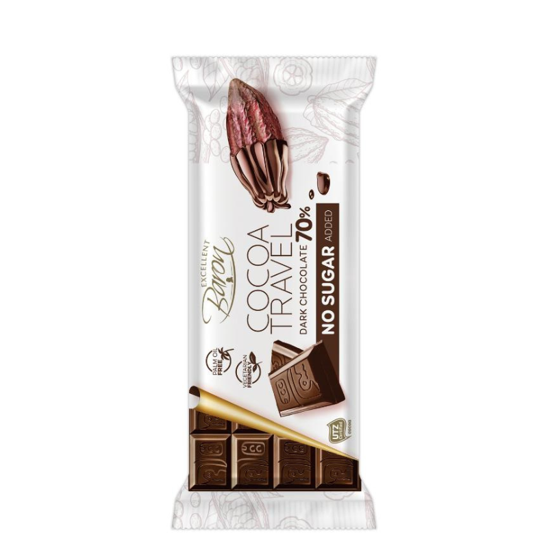 Шоколадная плитка без сахара Cocoa Travel 90г