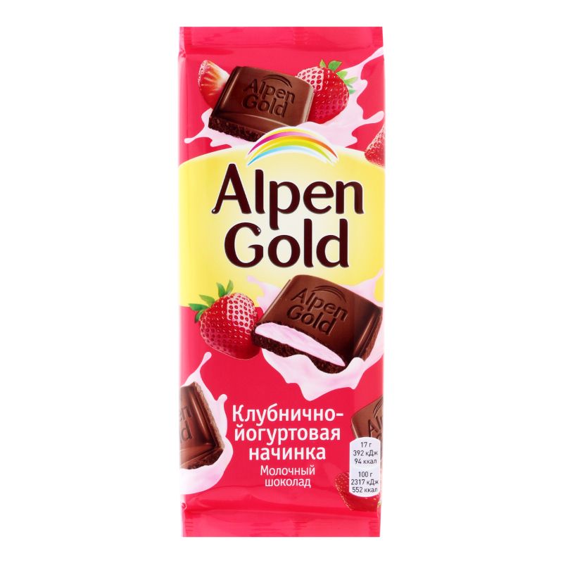Շոկոլադե սալիկ ելակ և յոգուրտ Ալպեն Գոլդ 90գ