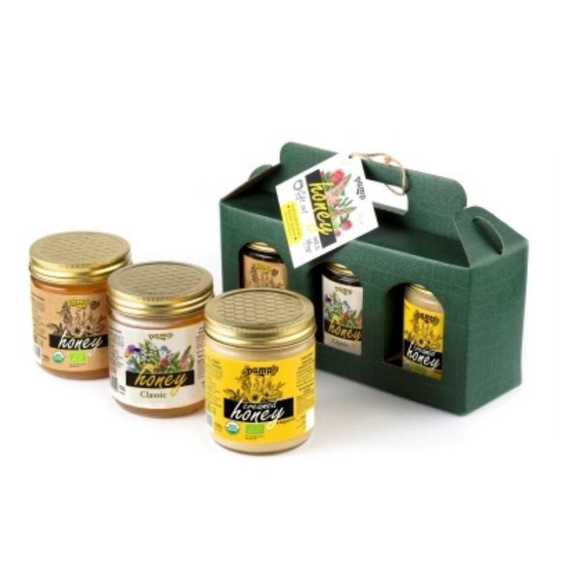 Honey set, Aroma of my homeland, in a cardboard box Pump 3*500g