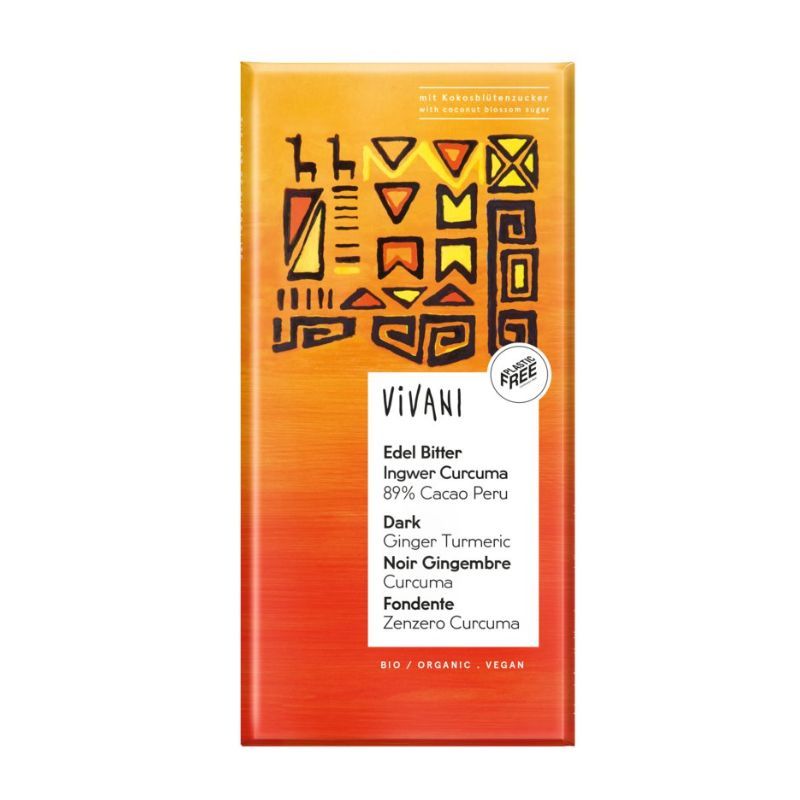 Chocolate bar with turmeric 89% Vivani 80g