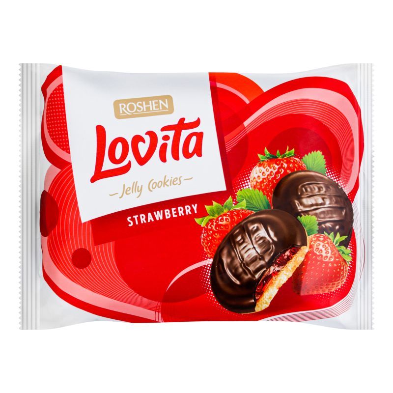 Печенье шоколадное клубничное Lovita Roshen 420г