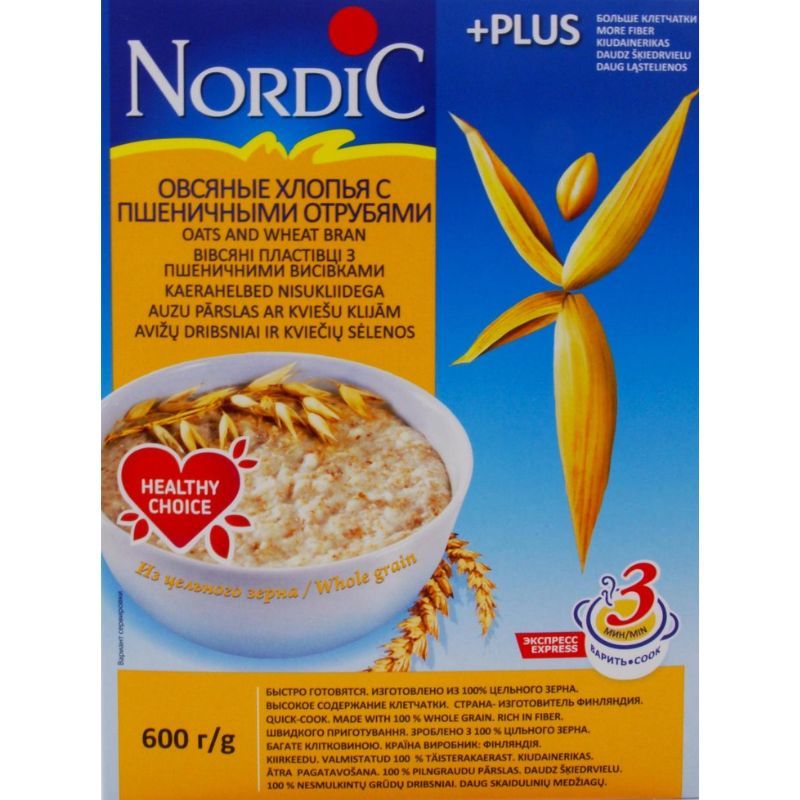 Хлопья овсяные Nordic с пшеничными отрубями 600г