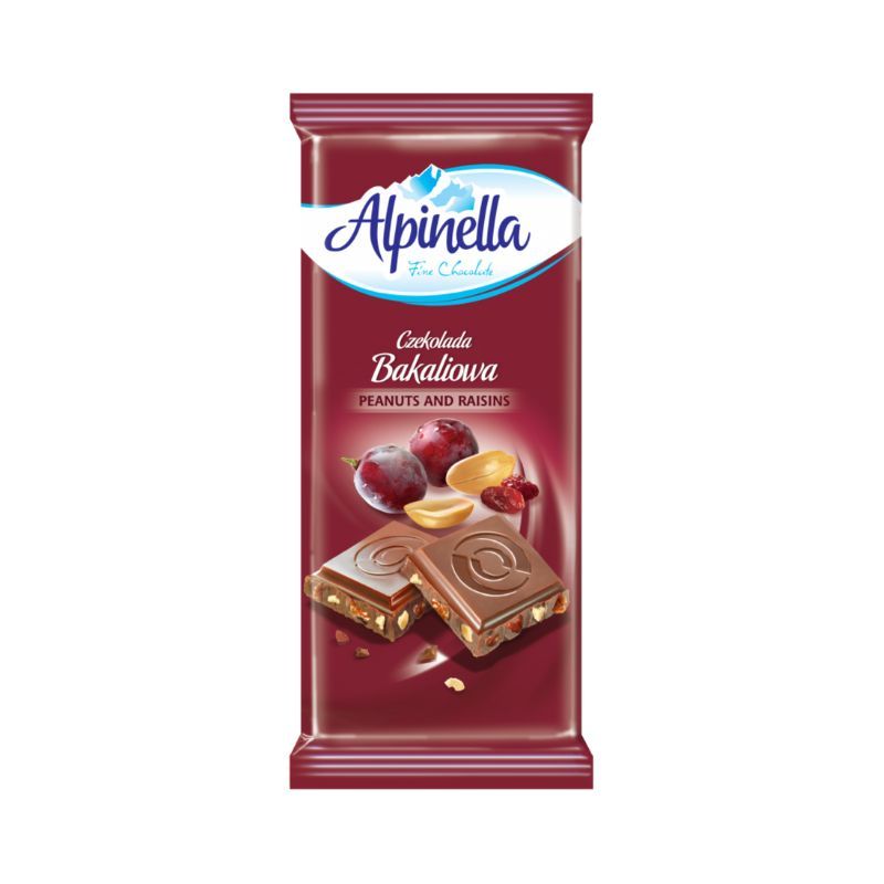 Молочный шоколадный батончик с арахисом и изюмом Alpinella 100г