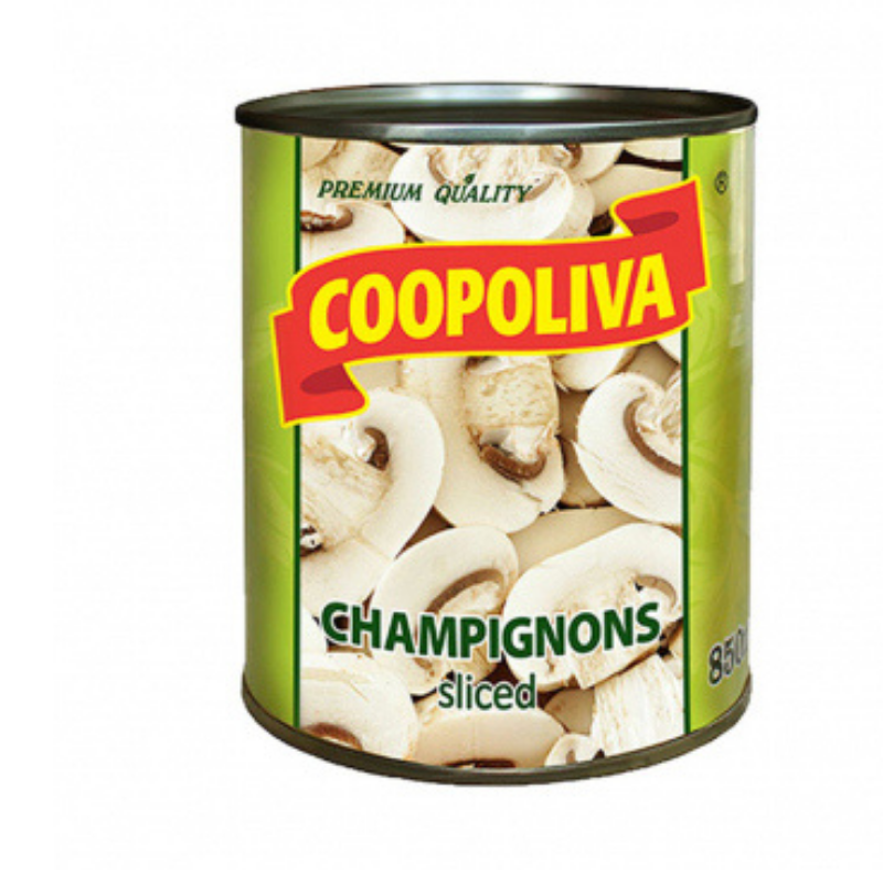 Sliced champignons Coopoliva 850g