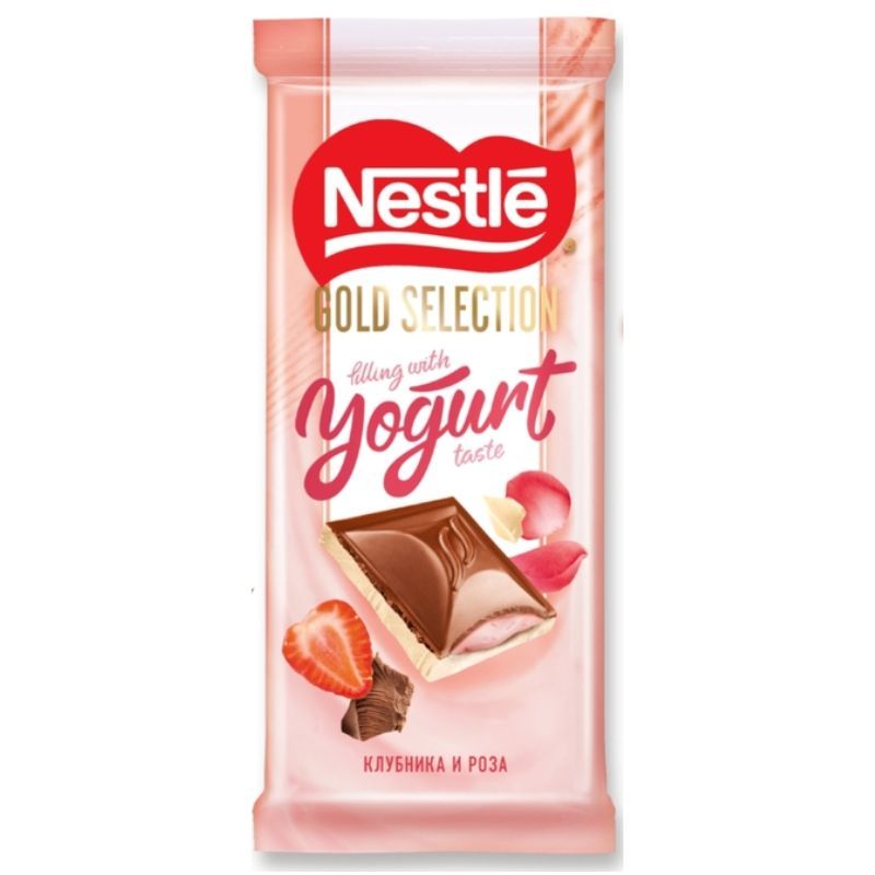 Молочный шоколад с клубничной начинкой со вкусом розы и йогурта Nestle 82г